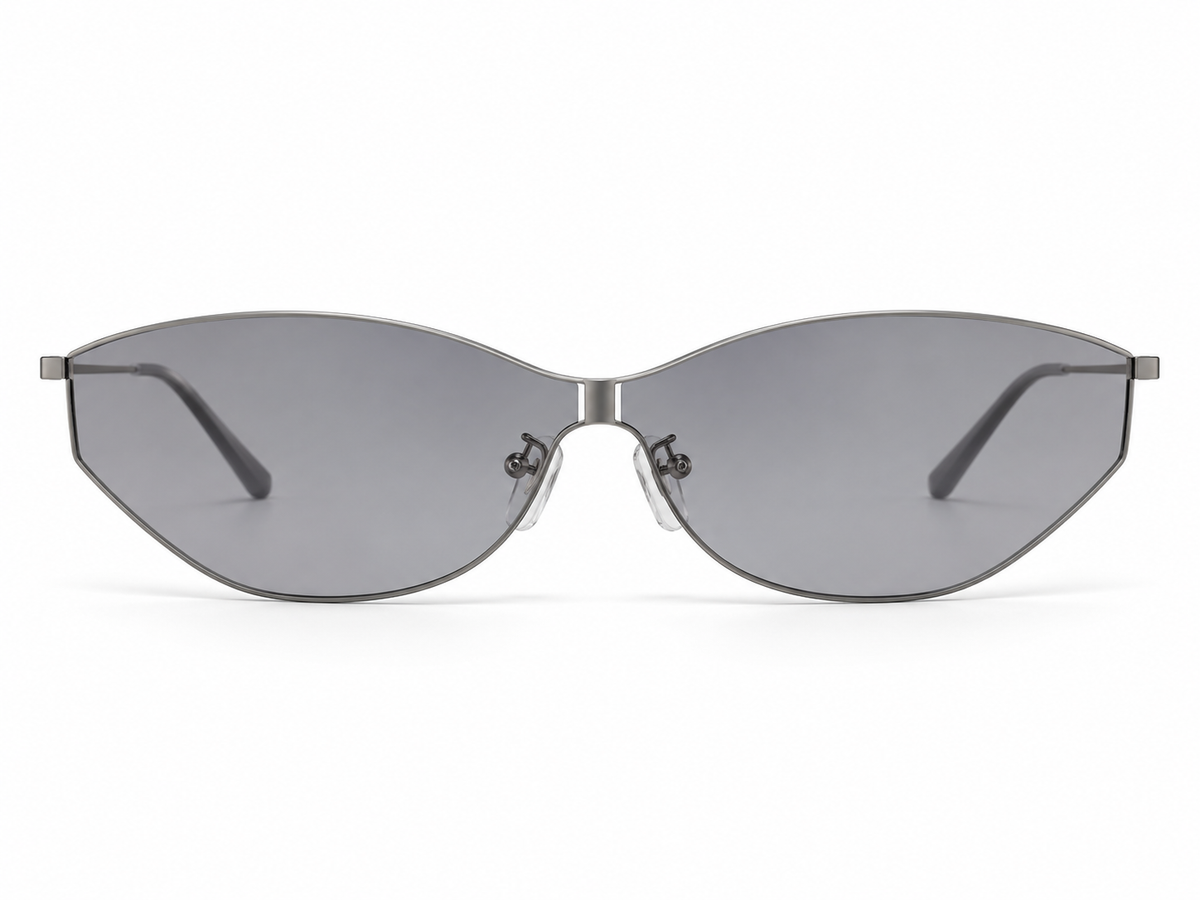 AVRENDI futuristic cat-eye sunglasses in Black-Gray front view