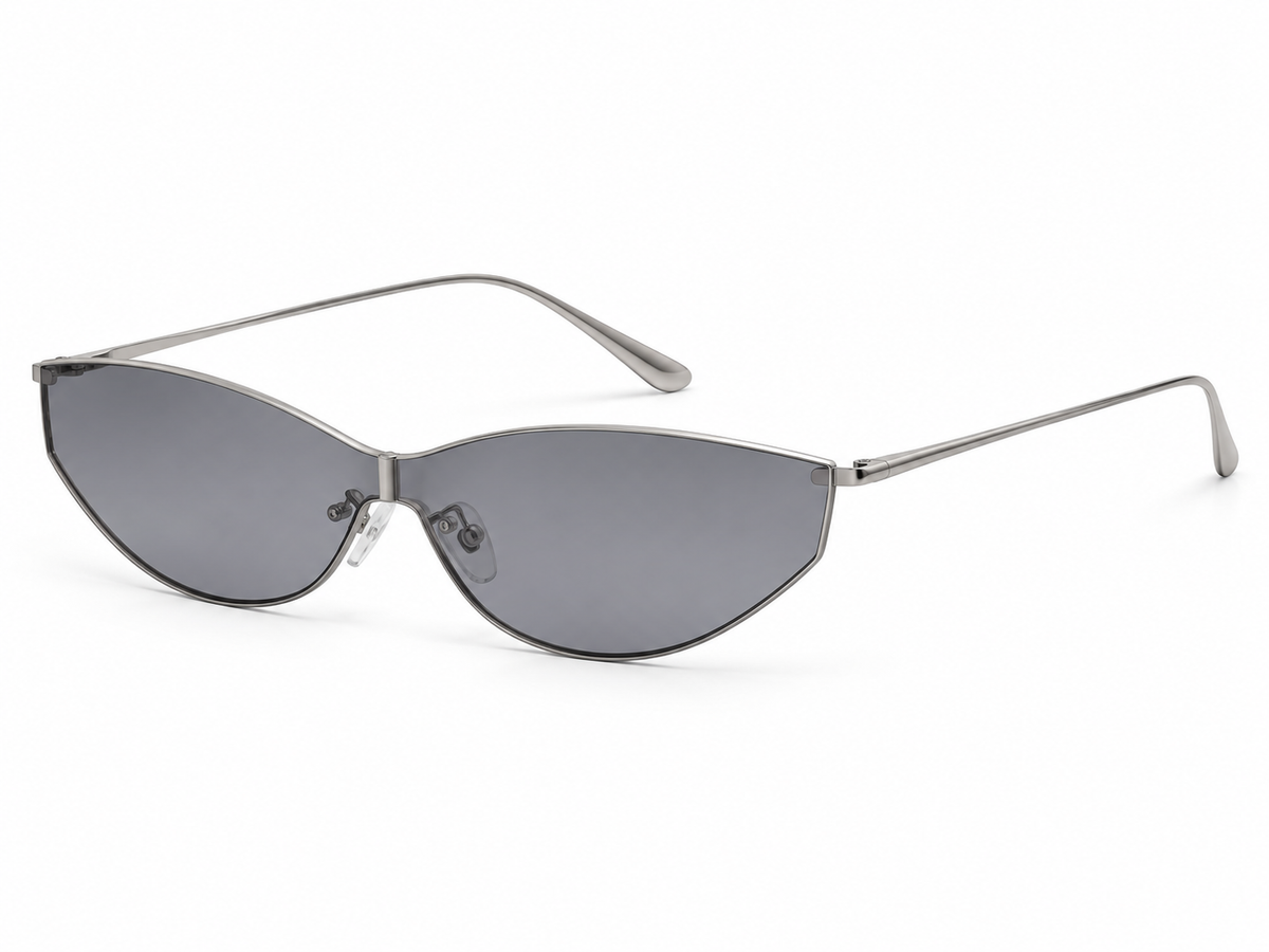 AVRENDI futuristic cat-eye sunglasses in Black-Gray side view