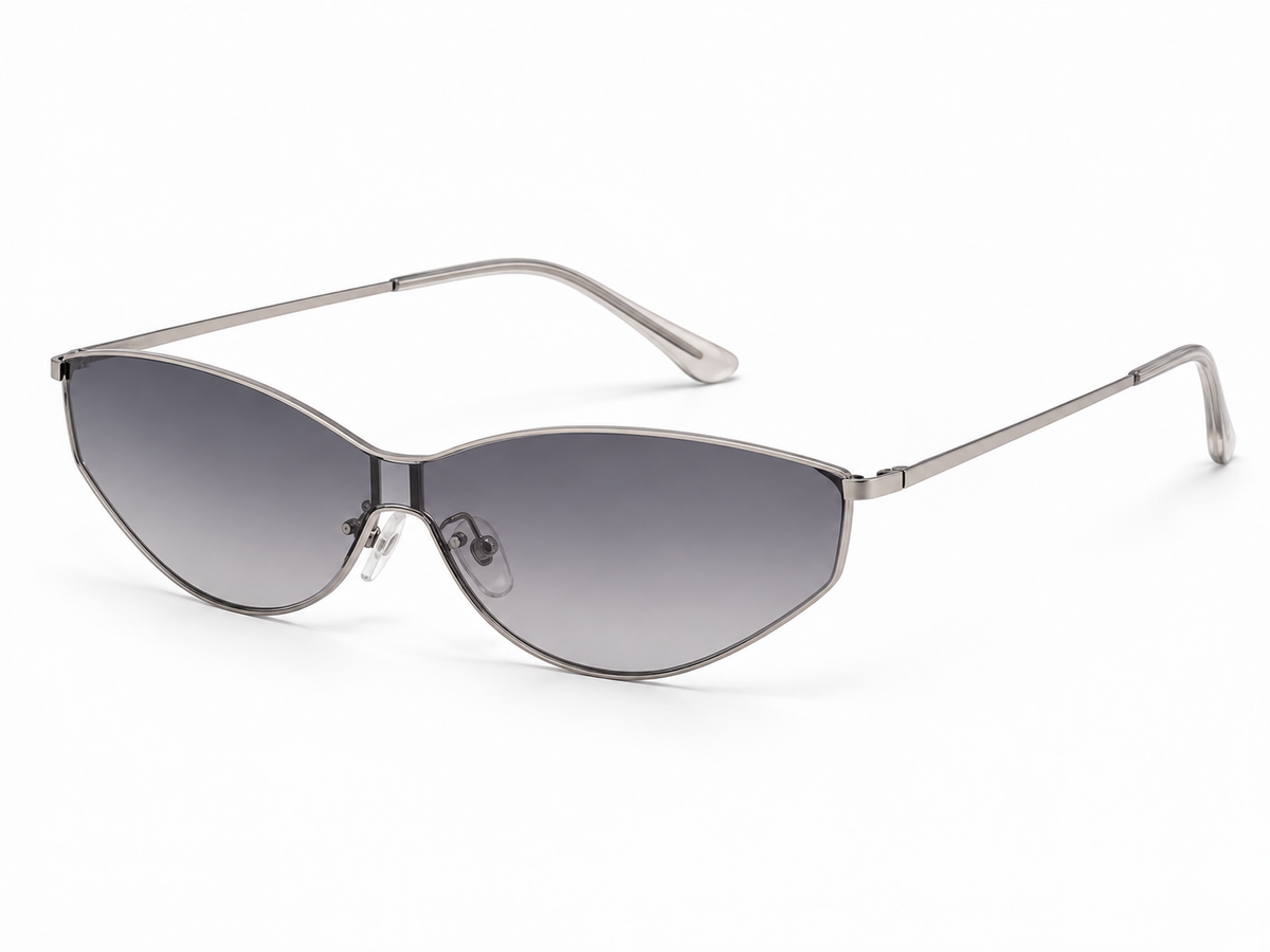 AVRENDI futuristic cat-eye sunglasses in Black-Gray three-quarter view