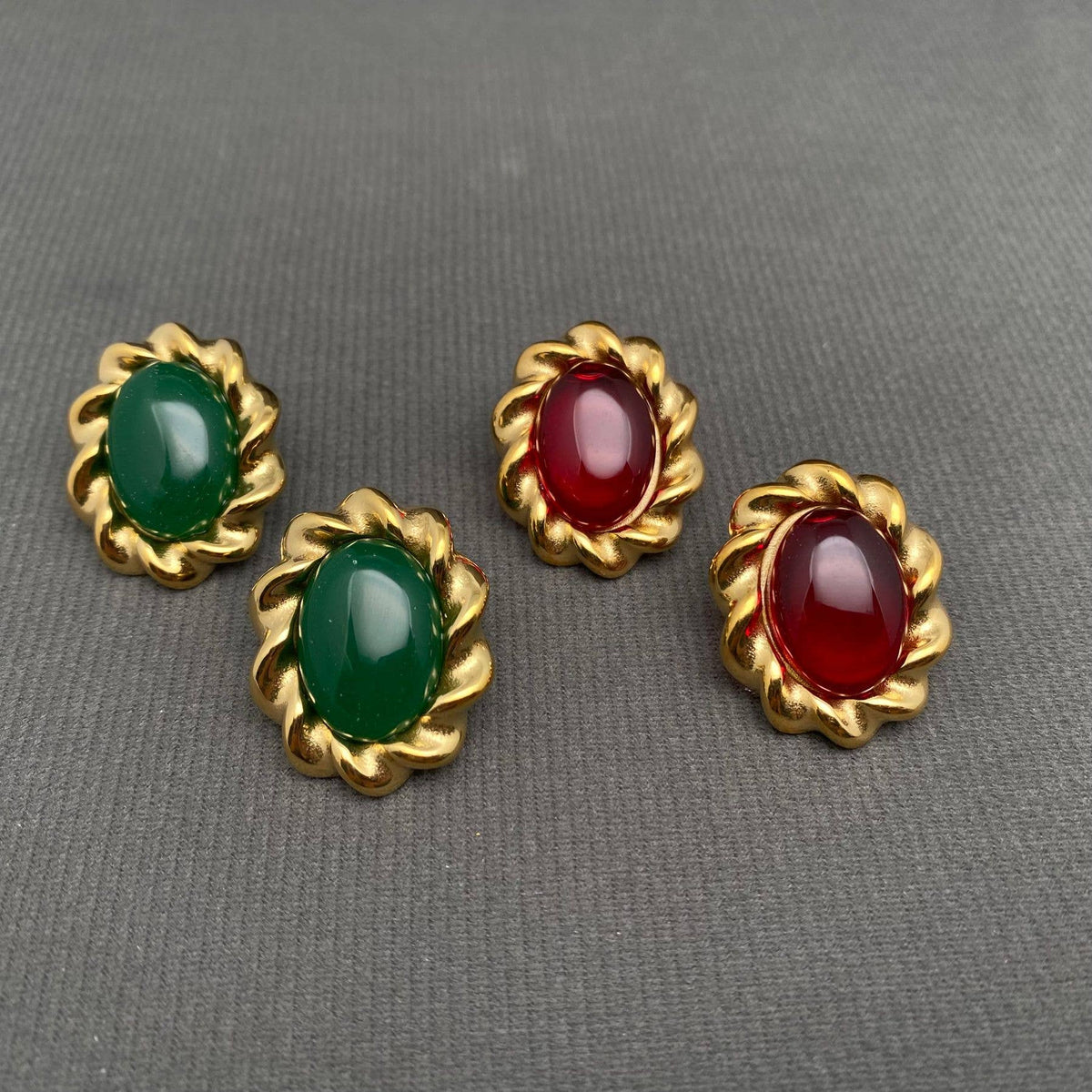 Oval Agate 18K Gold-Plated Stainless Steel Earrings in Red | AVRENDI