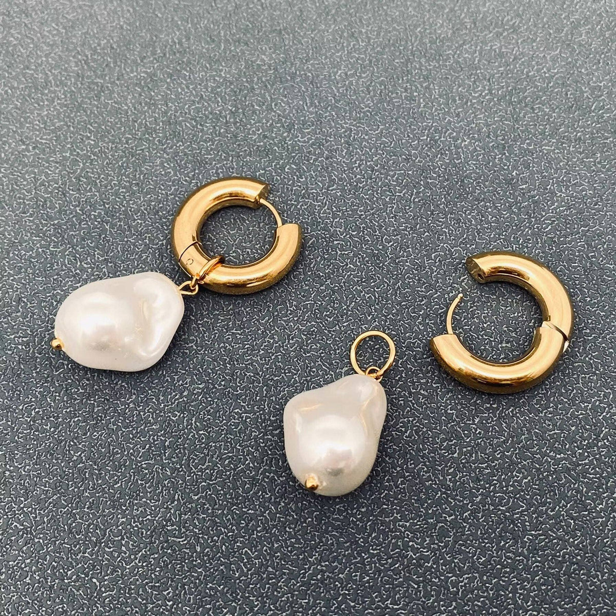 Pearl Charm Pendant 18K Stainless Steel Huggie Earrings | AVRENDI