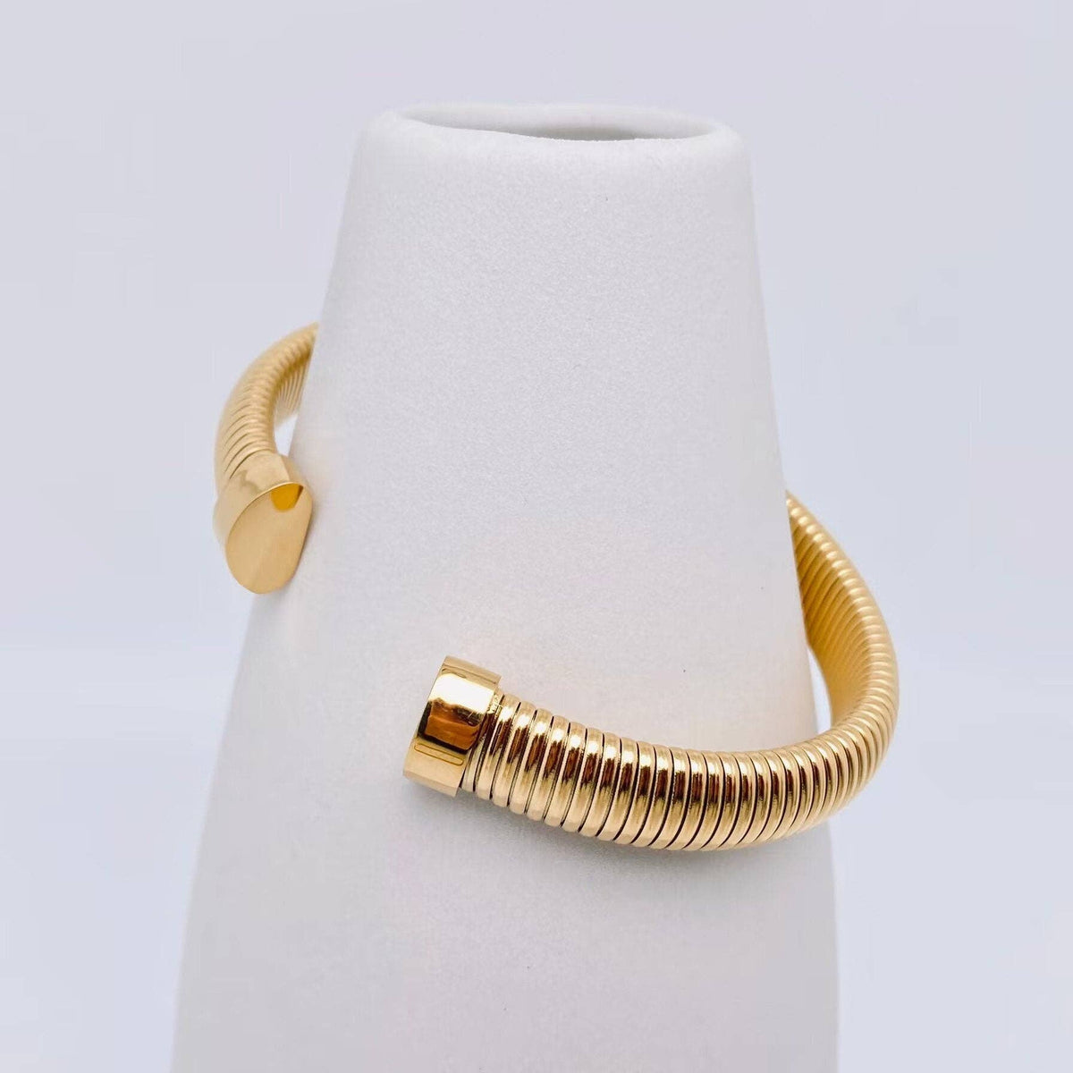 C Shape 18K Gold-Plated Stainless Steel Striped Cuff in steel color | AVRENDI