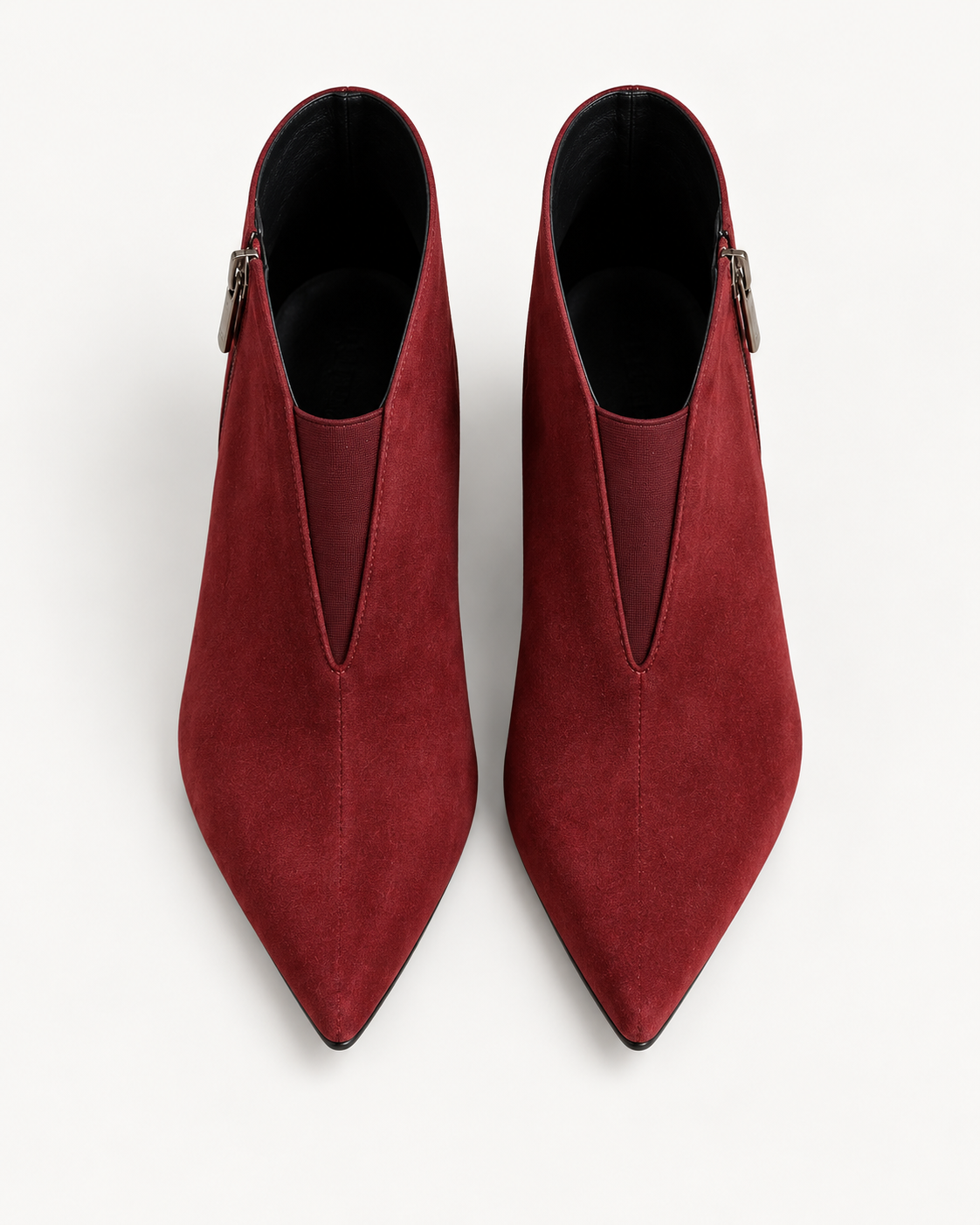 Burgundy Suede V-Cut Ankle Boots