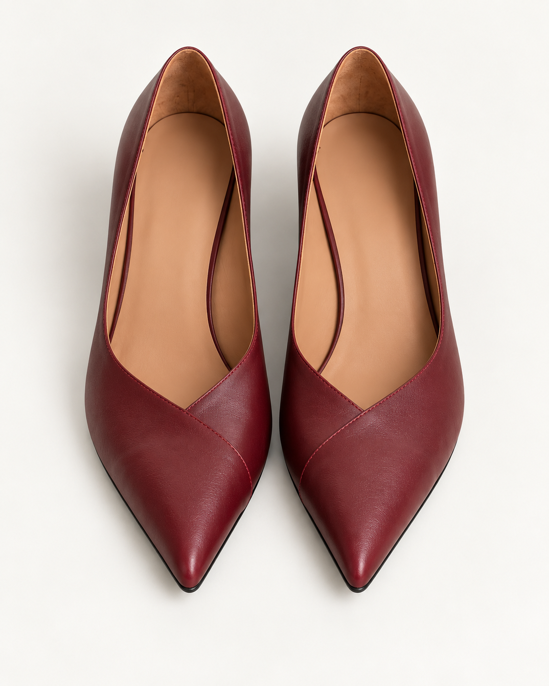 Red Leather Asymmetric Pointed-Toe Pumps