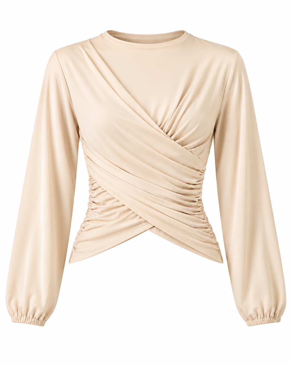 Draped Front Satin Blouse – Balloon Sleeve Elegant Top