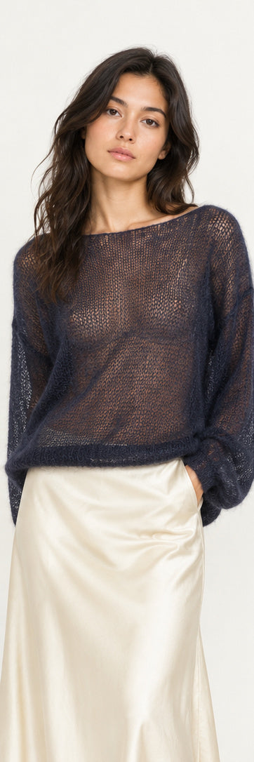Lightweight Mohair Scoop-Neck Sweater