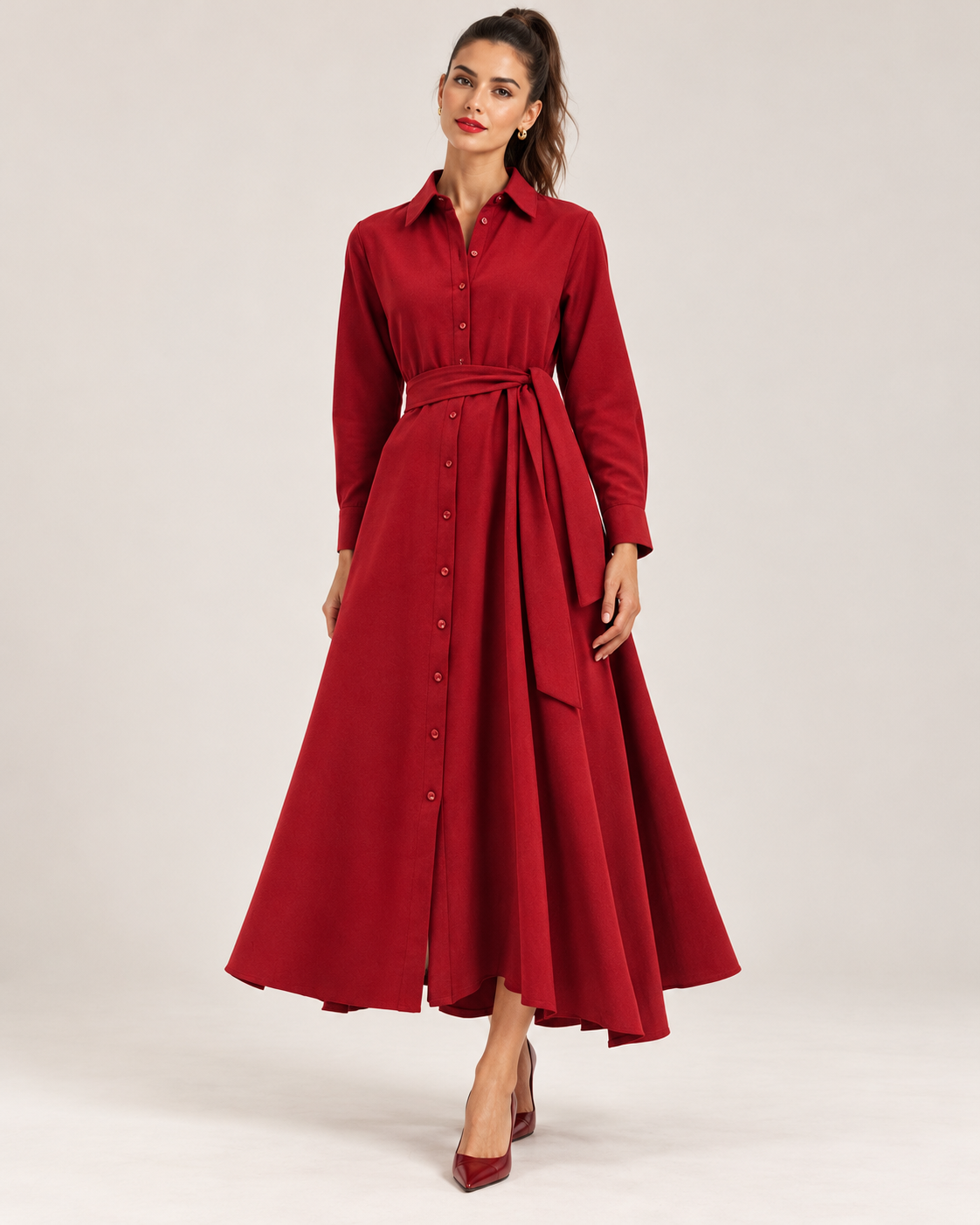 Linen-Blend Belted Shirt Dress