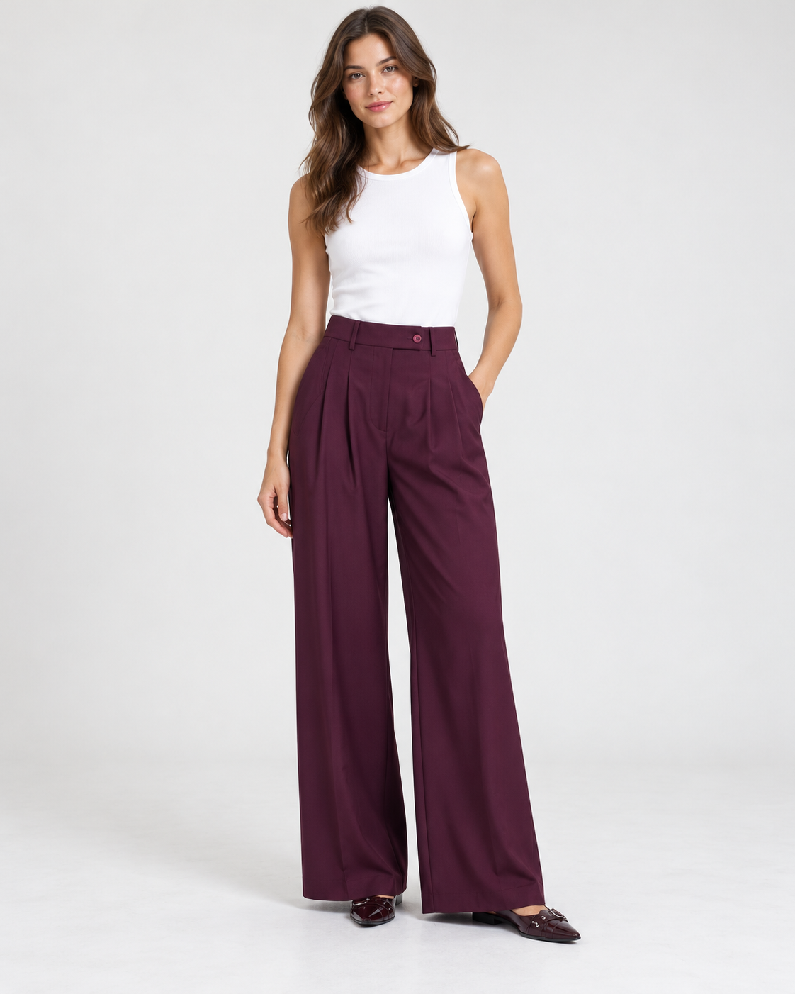 Pantalones de tiro alto con doble pinza y pierna ancha