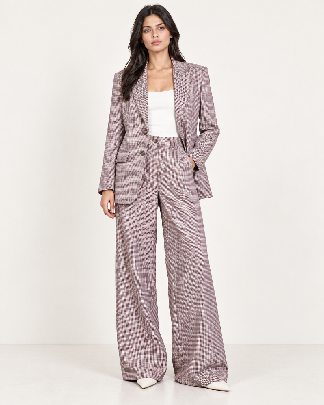 Pantalones de pernera ancha y talle alto con microestampado de cuadros