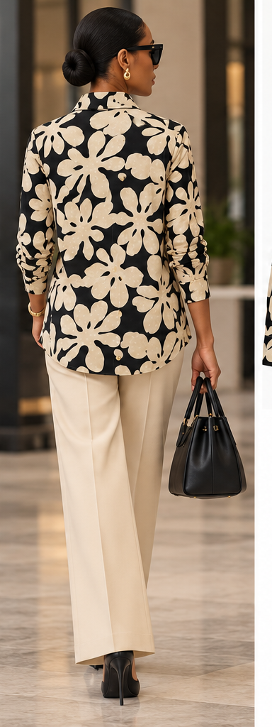 Oversized Floral Jacquard Shirt – Relaxed Rayon Blend Button