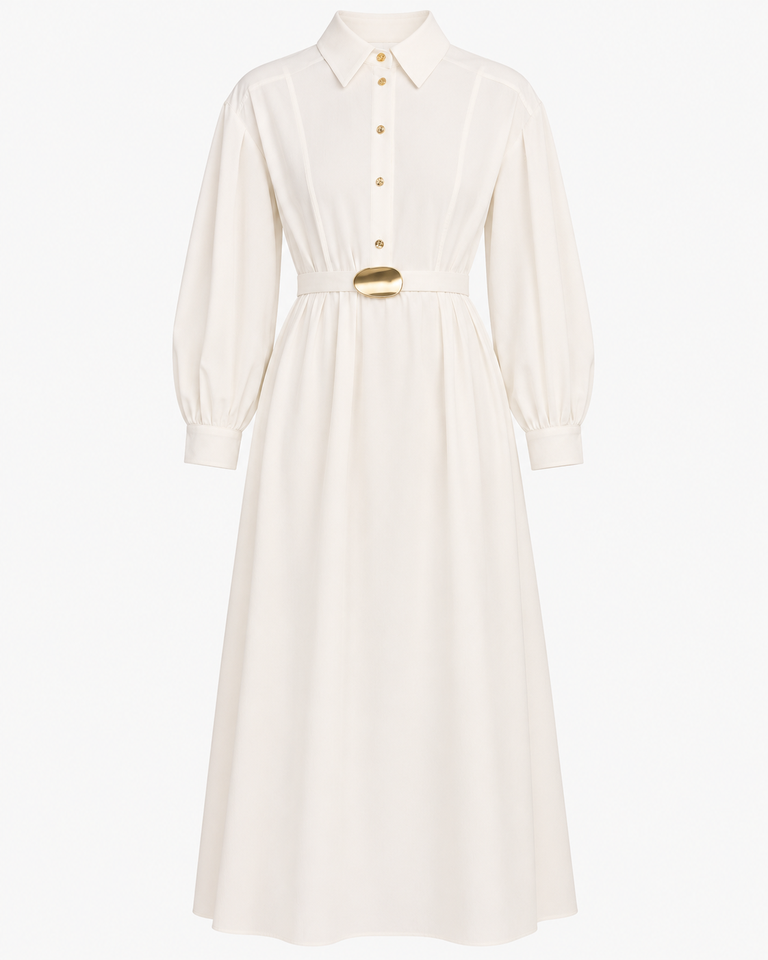 Belted Pleated Poplin Maxi Shirt Dress