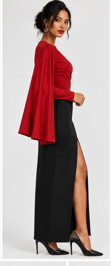Draped Asymmetric Knit Top – Statement Sleeve Elegant Blouse