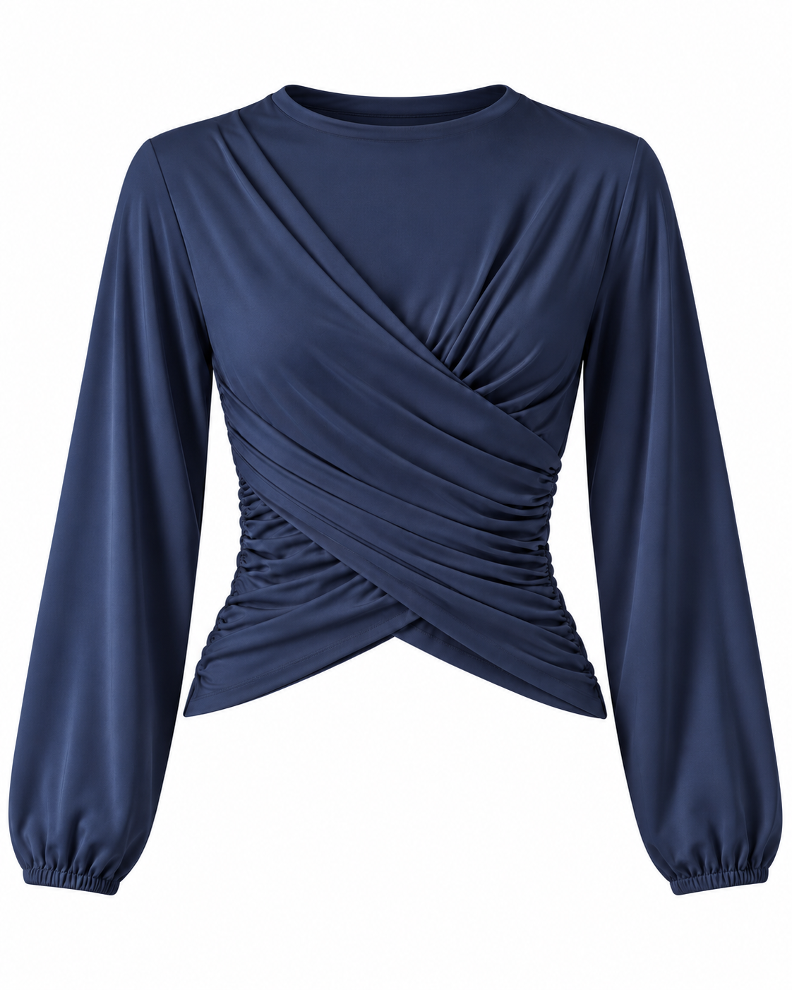 Draped Front Satin Blouse – Balloon Sleeve Elegant Top