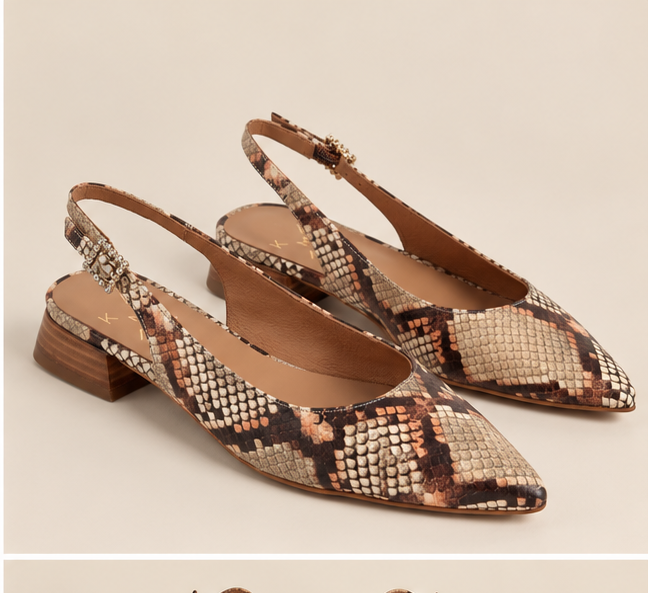 Salma Brown Snake-Embossed Leather Slingback Pumps