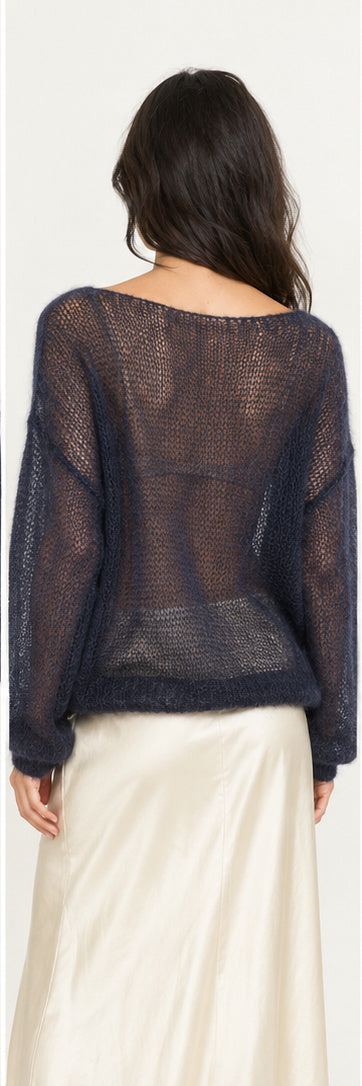 Lightweight Mohair Scoop-Neck Sweater