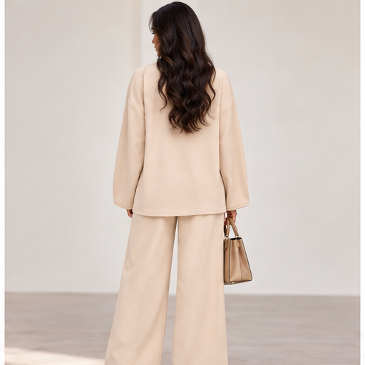 Conjunto de 2 piezas de algodón: túnica cruzada con cinturón y pantalón de pierna ancha