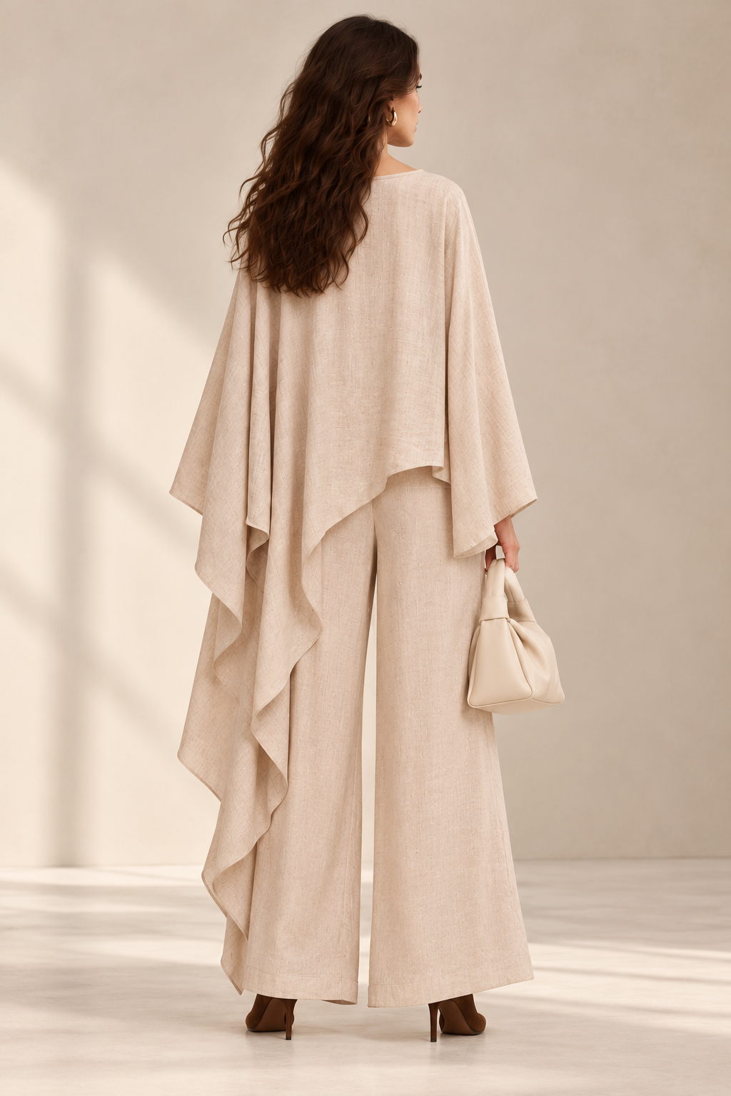 Asymmetric Draped Blouse & Wide Leg Pants 2-Piece Set