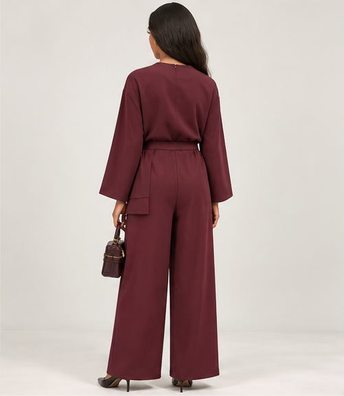 Belted Blouse & Wide Leg Pants Set
