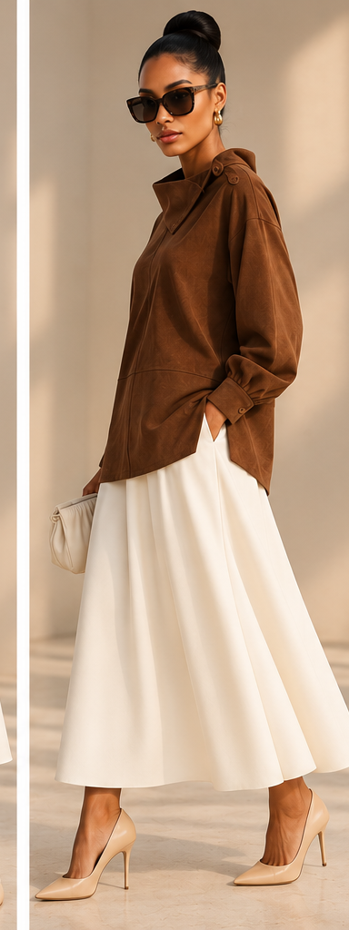 Asymmetrical-Neck Suede Tunic | AVRENDI