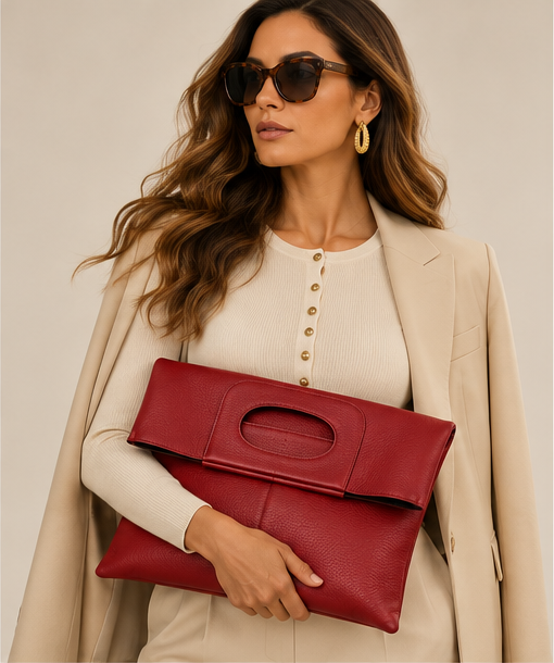 Bolso de mano de piel italiana con solapa