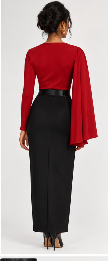 Top de punto asimétrico drapeado – Blusa elegante con manga llamativa