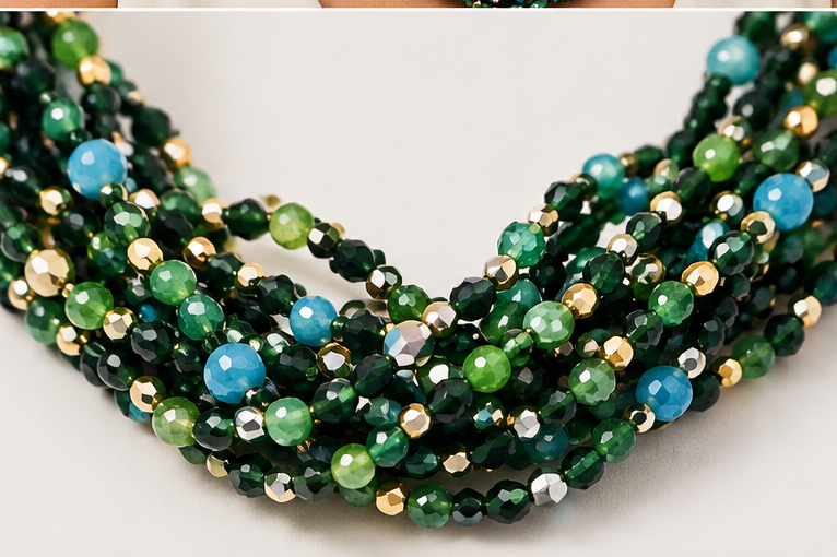 Vintage Elegant Handwoven Natural Green Gemstone Necklace