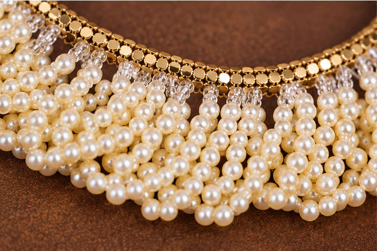Collier de perles tissées à la main, plaqué or 18 carats, élégance vintage