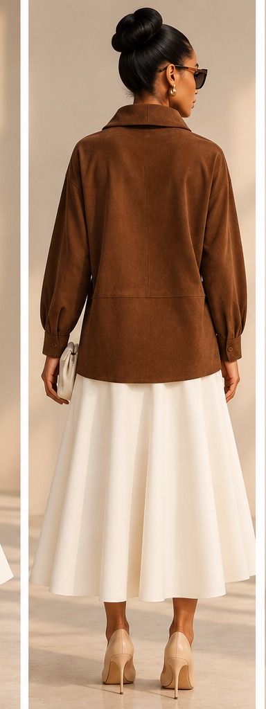 Asymmetrical-Neck Suede Tunic | AVRENDI