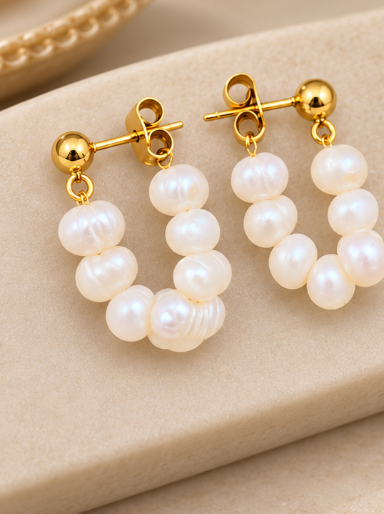 Freshwater Pearl 18K Gold-Plated Stainless Steel Earrings