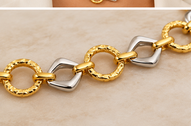 Two Tone Geometric linked 18K Gold-Plated Stainless Steel Necklace
