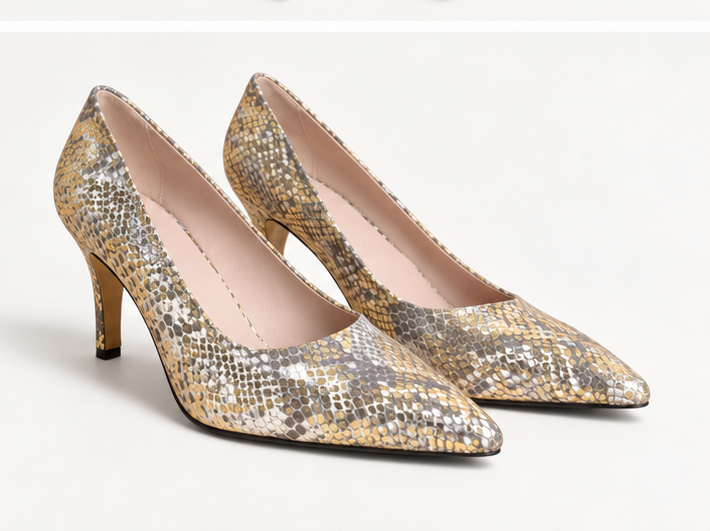 Silver & Gold Python-Print Pointed-Toe Pumps