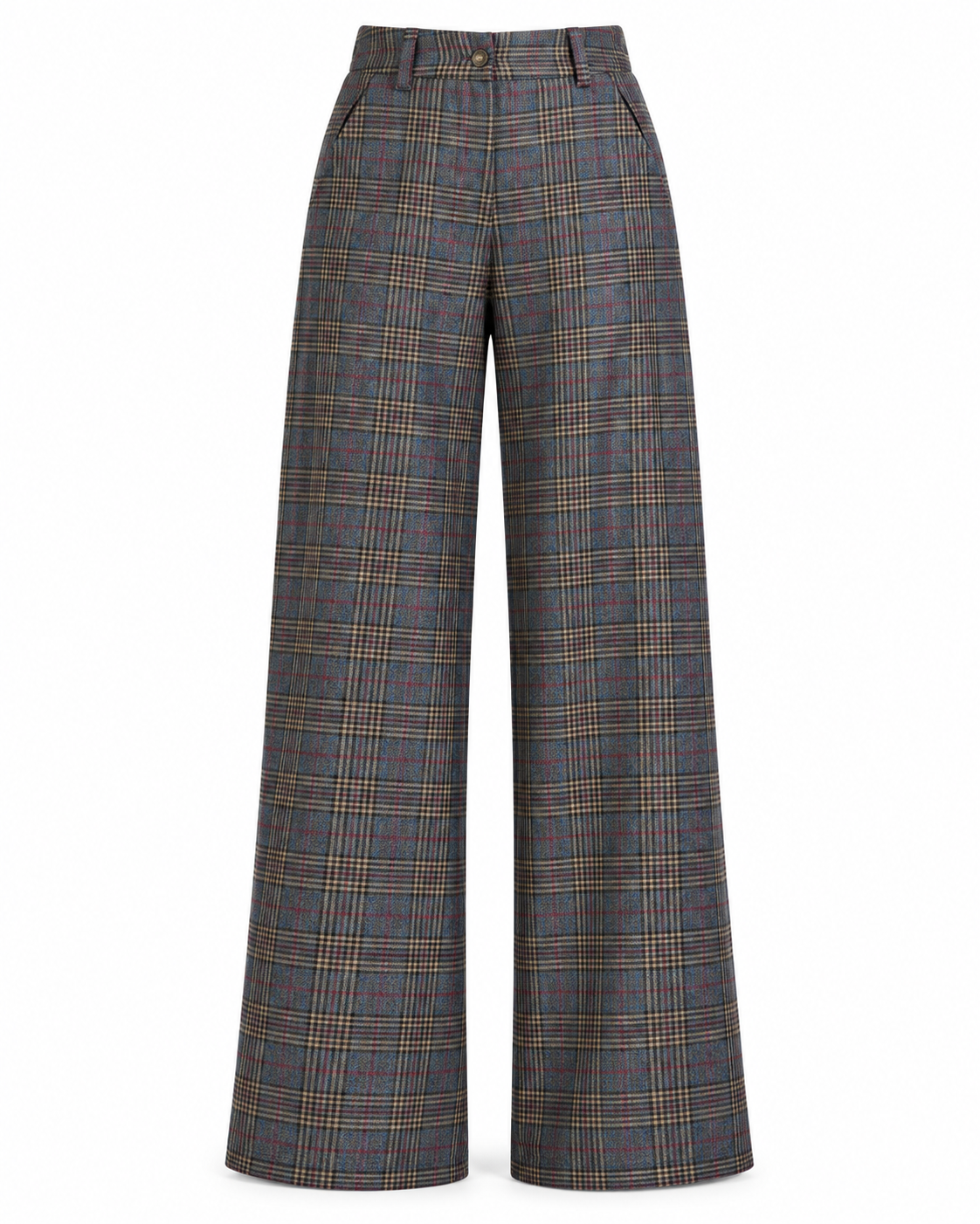 Pantalones de tiro alto y pernera ancha con estampado de cuadros grises