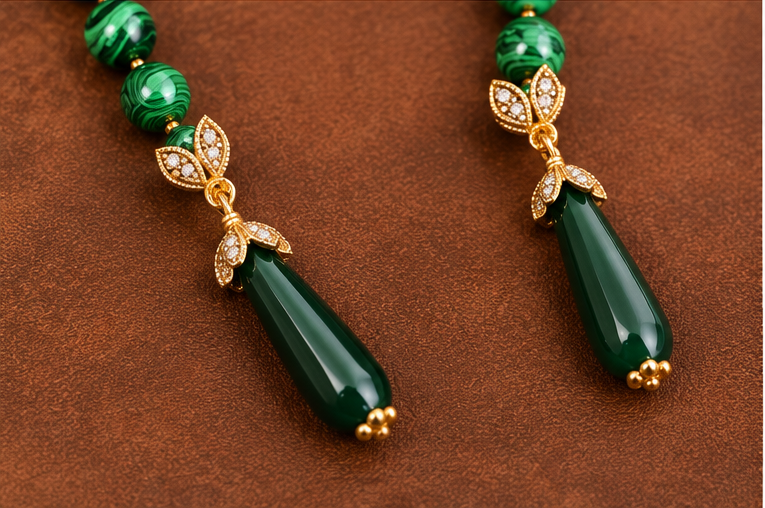 Collar largo para suéter de malaquita verde elegante vintage de 50 pulgadas