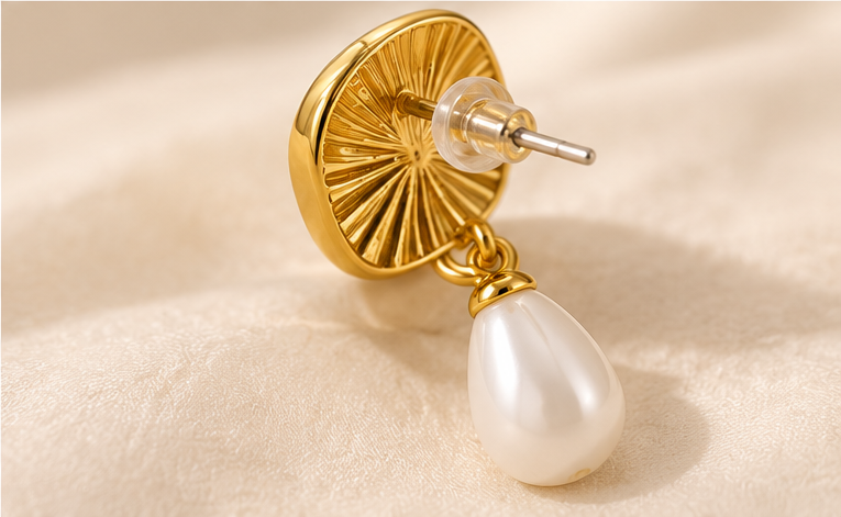 Elegant 18K Gold-Plated Malachite & Pearl Drop Earrings