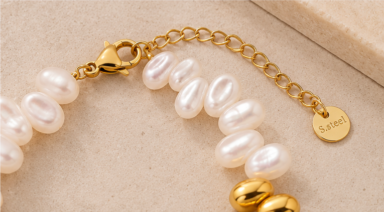 Imitation Pearl 18K Gold-Plated Stainless Steel Bracelet