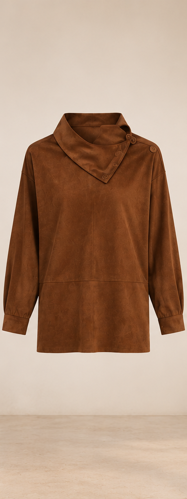 Asymmetrical-Neck Suede Tunic | AVRENDI