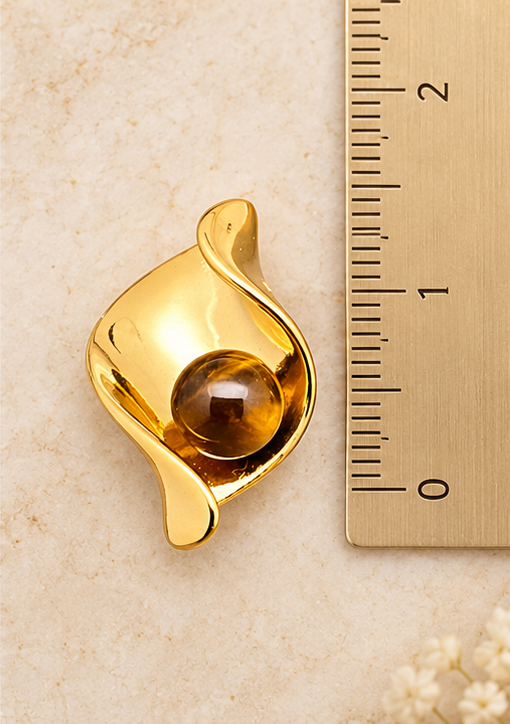 Pendientes geométricos de acero inoxidable bañado en oro de 18K con piedra ojo de tigre