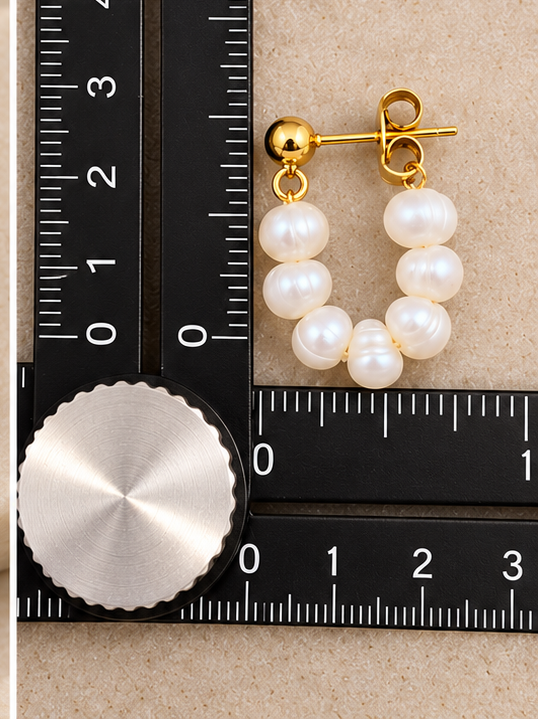 Pendientes de acero inoxidable bañado en oro de 18 quilates con perla de agua dulce