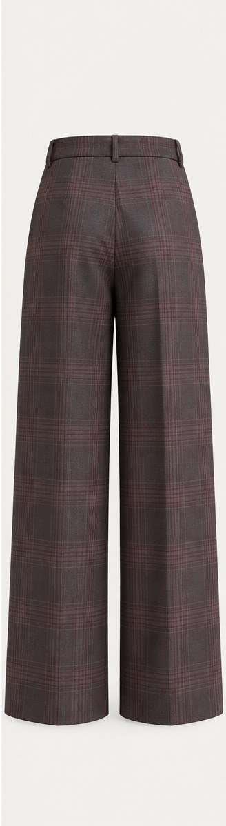 Pantalones de corte recto y cintura alta con estampado de cuadros en color café