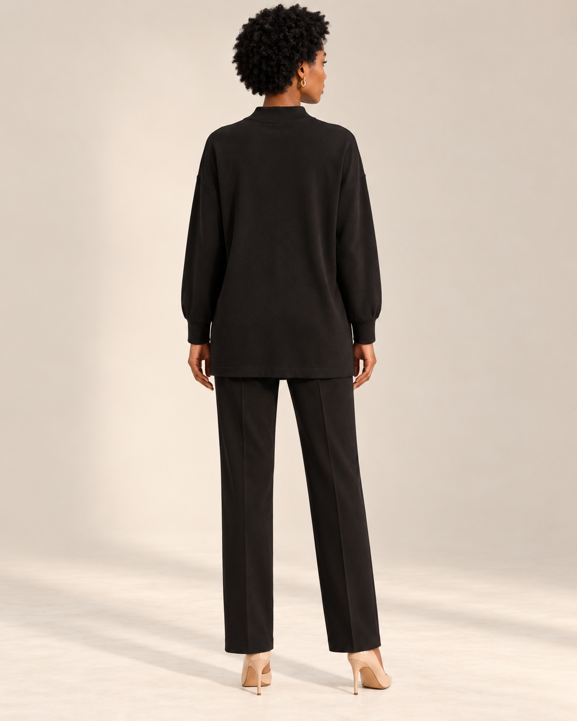 Draped Knit Tunic with Metal Detail in Black - back view | AVRENDI