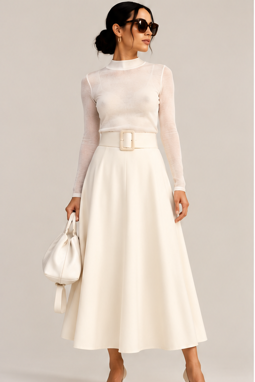 100% Cotton Pleated A-Line Midi Skirt