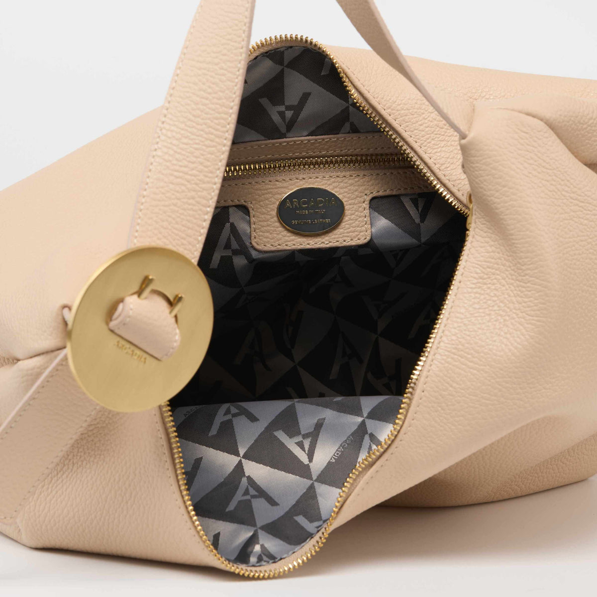 Astrid Large Beige Italian Leather Hobo Bag detail view 4 | AVRENDI