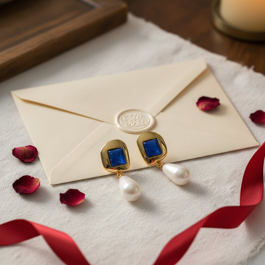 Elegant 18K Gold-Plated Lapis Lazuli & Pearl Drop Earrings | AVRENDI