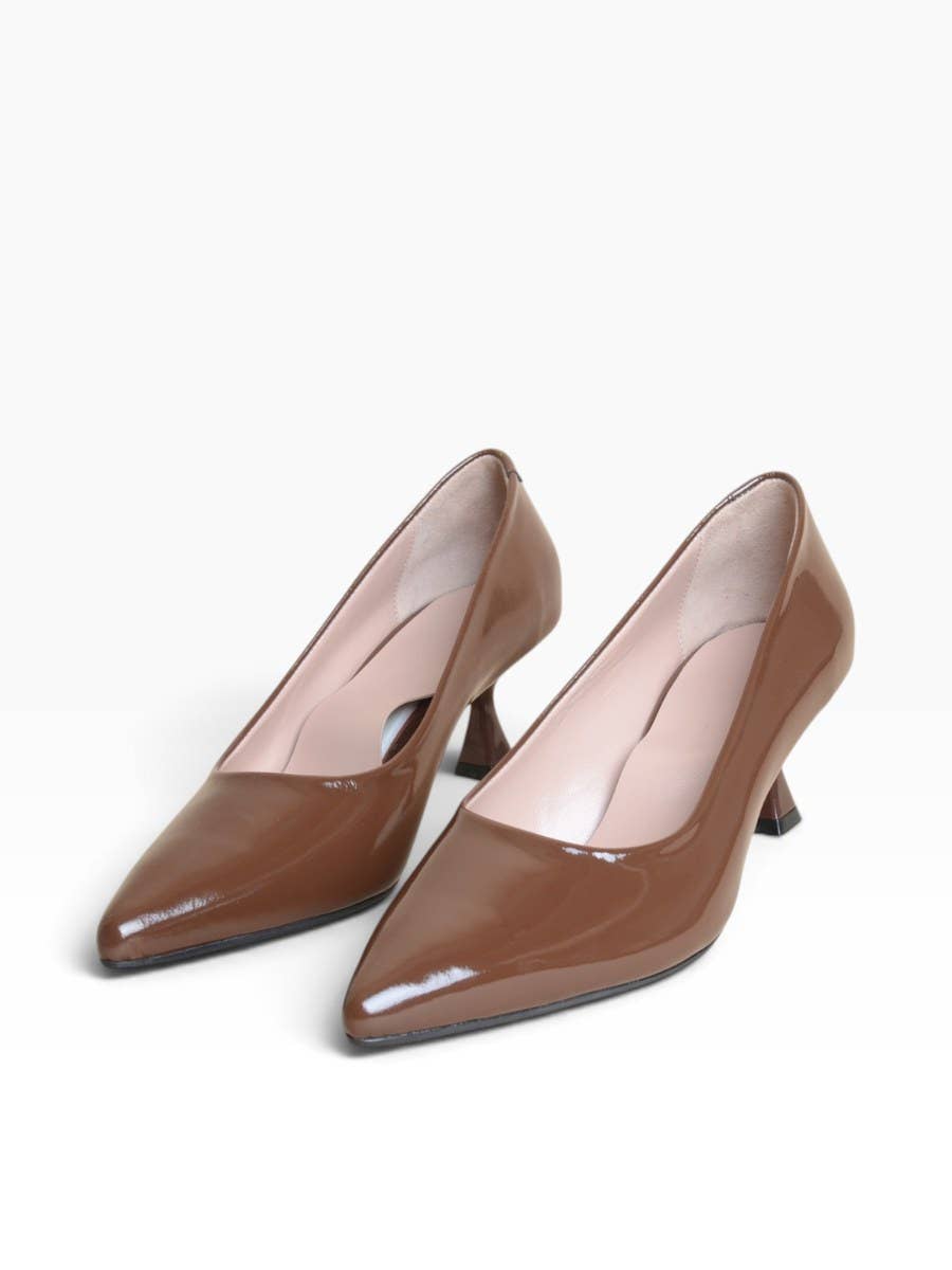 Chocolate Patent Pointed-Toe Pumps | AVRENDI