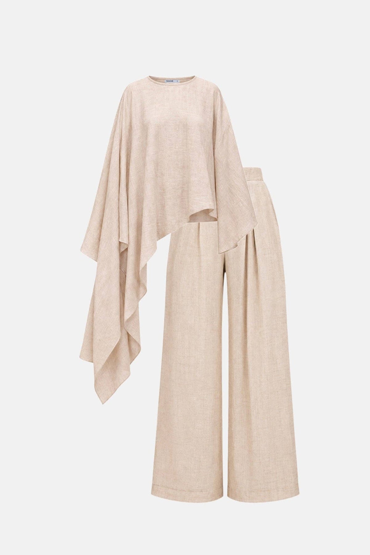 Asymmetric Draped Blouse & Wide Leg Pants 2-Piece Set | AVRENDI