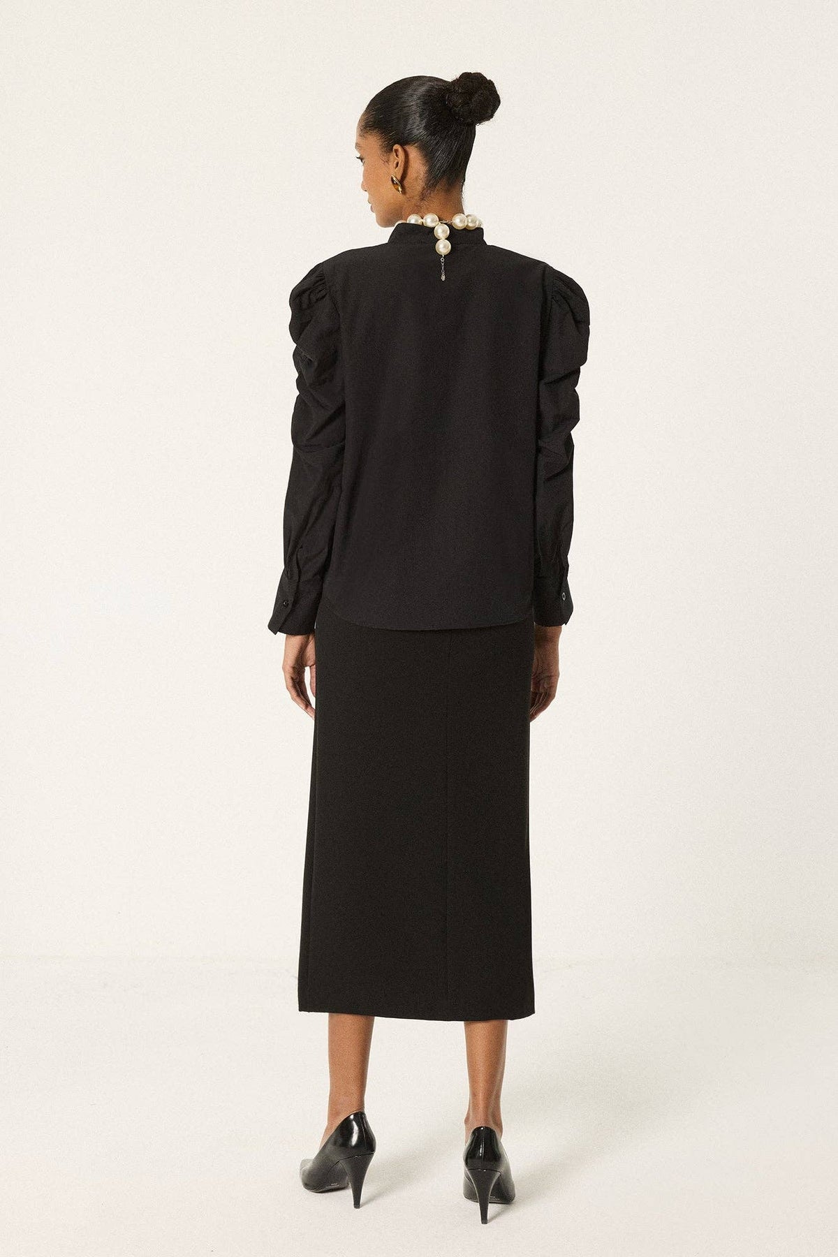 Gathered Sleeve Button-Up Shirt – Elegant Modest Blouse | AVRENDI