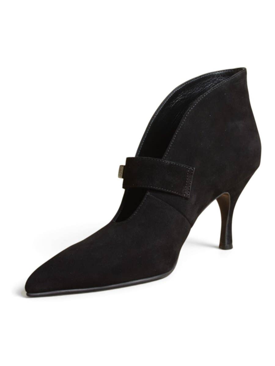 Black Suede Mary Jane Ankle Boots | AVRENDI