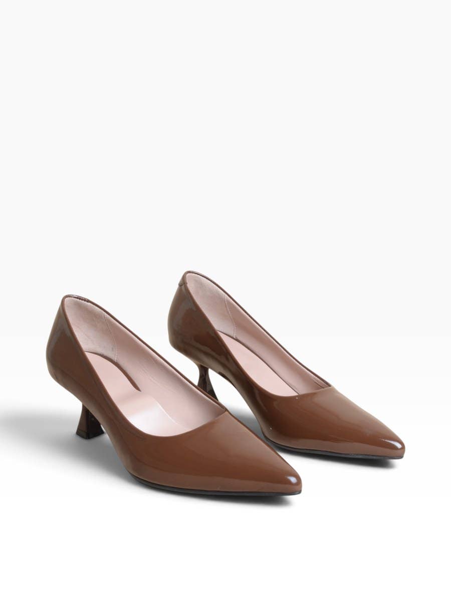 Chocolate Patent Pointed-Toe Pumps | AVRENDI