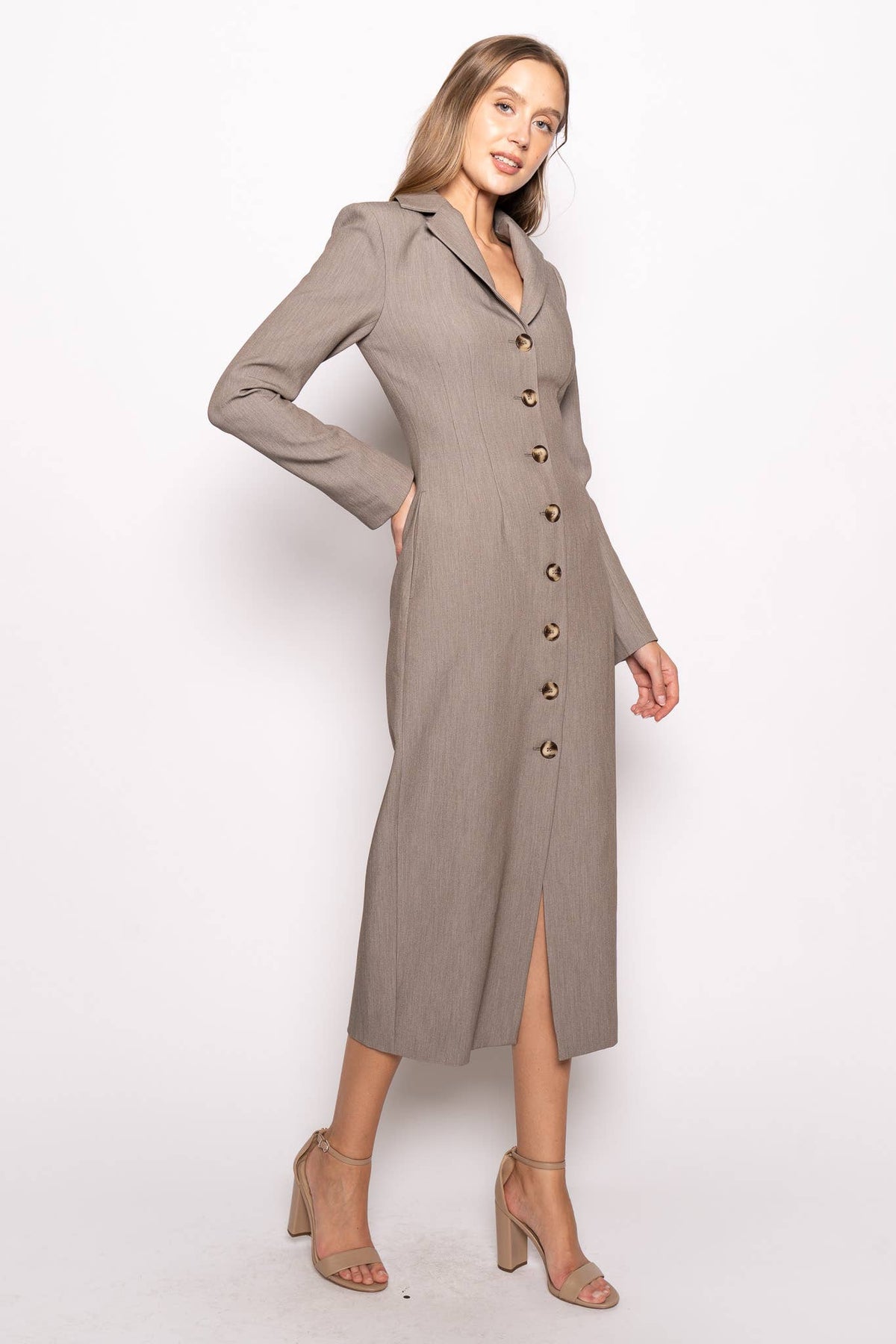 Preppy Chic Blazer Midi Suit Dress in LT BROWN MULTI | AVRENDI