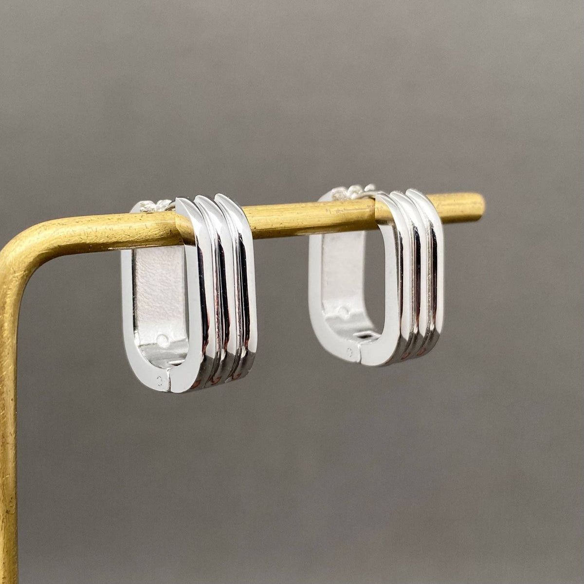 Geometric Stripe 18K Gold-Plated Stainless Steel Hoop Earrings in Steel color | AVRENDI